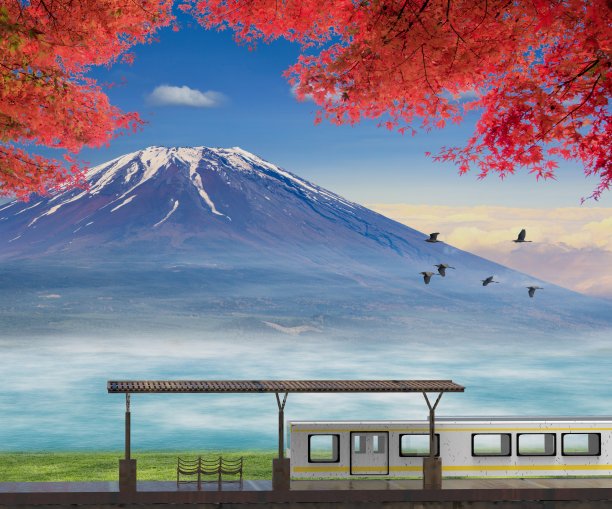 美丽的富士山的3d渲染图片下载