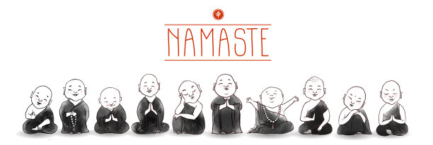 可爱的佛教僧侣手绘墨水在白底。传统的东方水墨画，墨画，墨画。插图与日本神Jizo。象形文字——幸福。图片下载