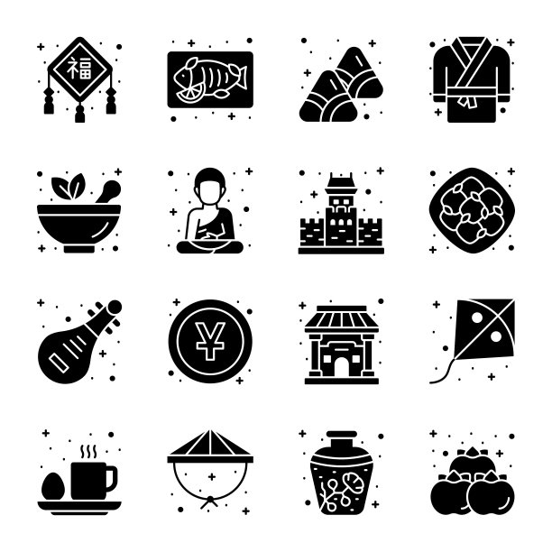 中国新年和文化图标集现代设计风格，易于使用和编辑矢量图片下载