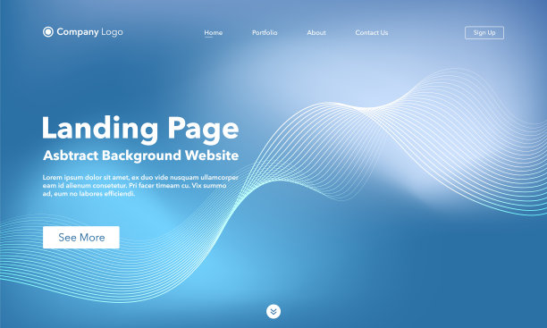 着陆页。摘要波背景网站。网站或应用程序模板。现代蓝色设计。抽象向量风格图片下载