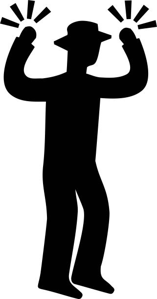 一个高兴地举手的男人剪影/插图材料(矢量插图)图片下载