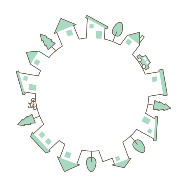 住宅街景的线条插图。版本。圆圈，绿色，类型1图片下载