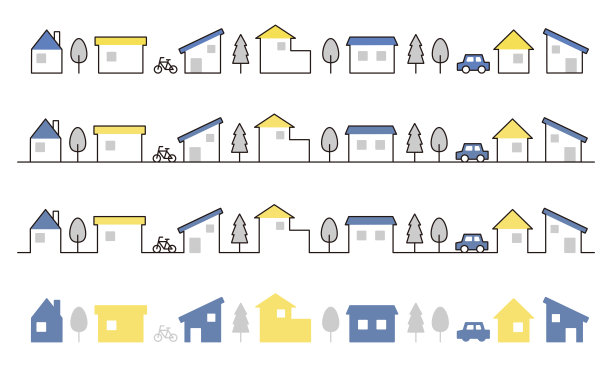 住宅街景的线条插图。版本。水平的,北欧图片下载