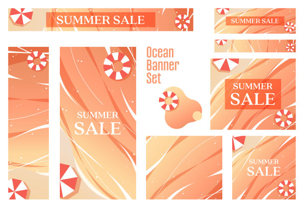 美丽的大海插图横幅集图片下载