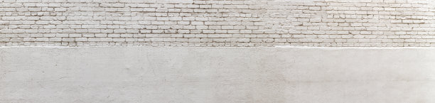 非常宽的全景一半砖和一半混凝土涂成白色，创意复制空间图形资源图片下载