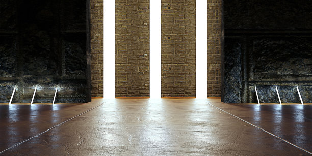 空白场景技术霓虹灯和激光辐射反射背景三维插图现代展厅图片下载