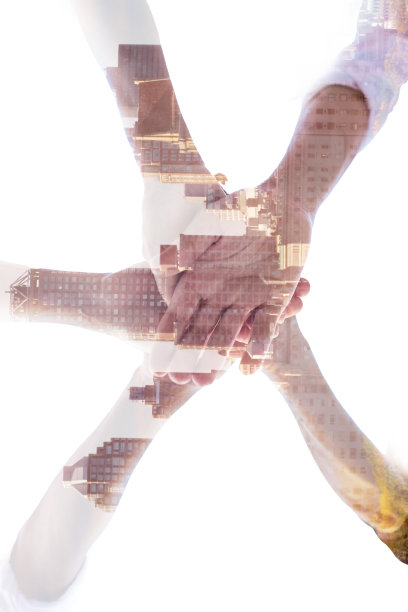 手，团队和覆盖，业务和创新，一起工作和团队激励在公司和企业世界。建筑，工业和建筑贸易建筑师合作。图片下载