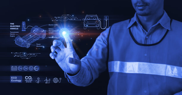 能源电动汽车和清洁能源。以清洁能源为标志的未来混合动力汽车充电电池，可再生能源发展，可持续生态能源，环保技术图片下载