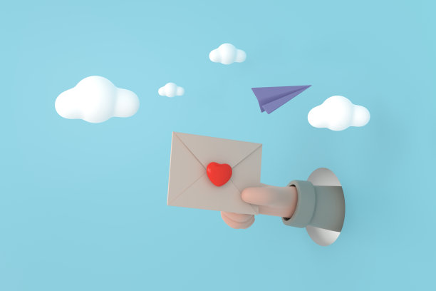 图标信封信，邮寄信与红心和纸飞机。图片下载