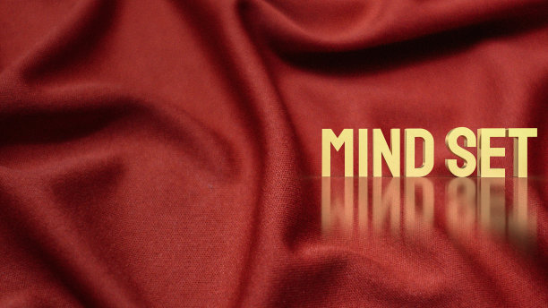 金头脑设定在红色丝绸抽象概念3d渲染图片下载