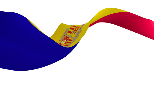 国旗背景图，风吹旗，3d渲染，安道尔国旗图片下载