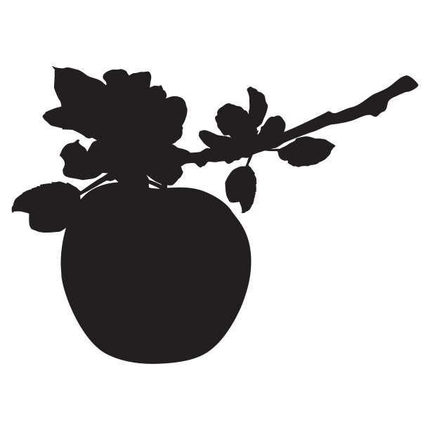 苹果花黑色剪影。果树树枝花矢量插图图片下载