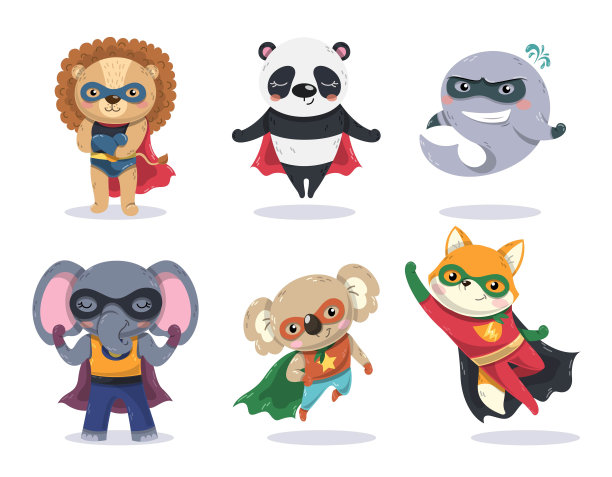 超级英雄动物孩子设置图片下载
