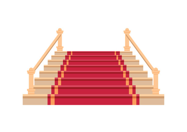 楼梯与地毯矢量图标。卡通矢量图标孤立的白色背景楼梯与地毯。图片下载