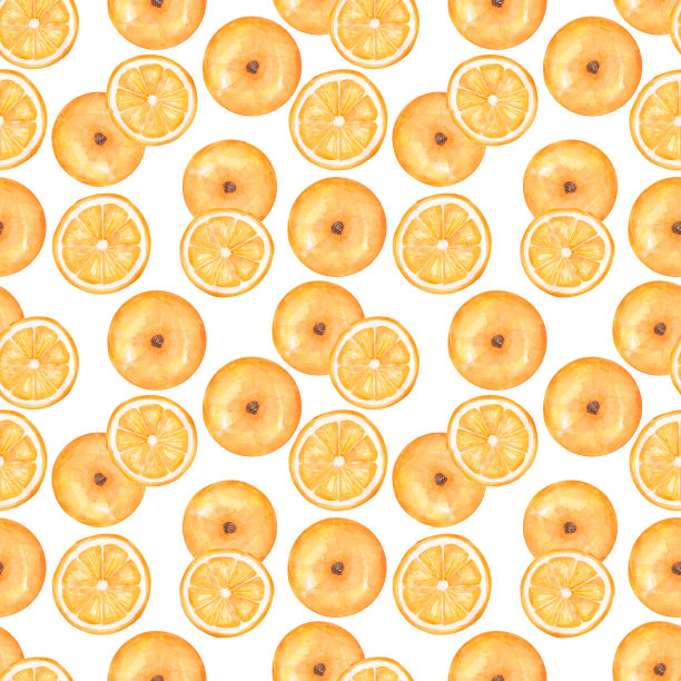 手绘水彩橙色无缝图案。陈皮重复纸。水果的模式。有机食品。图片下载