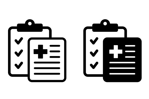 医疗卡图标。医疗保险标志。医疗记录。医疗诊断。医疗保健诊断剪贴板图标。图片下载