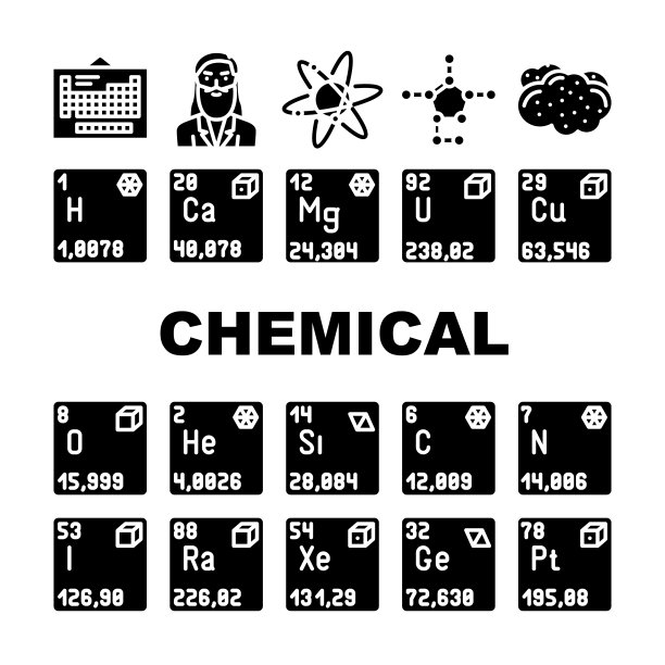 化学科学化学图标设置矢量图片下载
