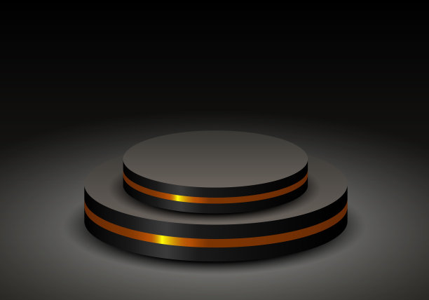 空白的讲台或基座展示场景在黑色背景与圆柱形支架，空白的最小产品货架站立背景图片下载