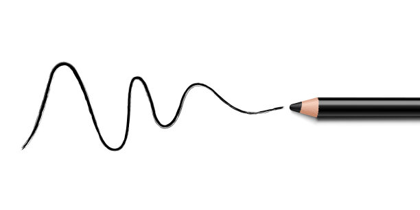 眉笔用描线笔画。黑色的眼线笔或眼线笔或华丽的眉毛。白色背景上隔离的笔画线。矢量3d逼真图片下载