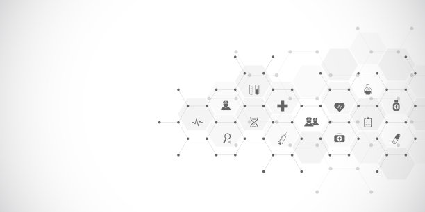 用平面图标和符号说明医疗背景和医疗保健技术。为医疗保健业务、创新医药、健康安全、科学设计理念模板图片下载