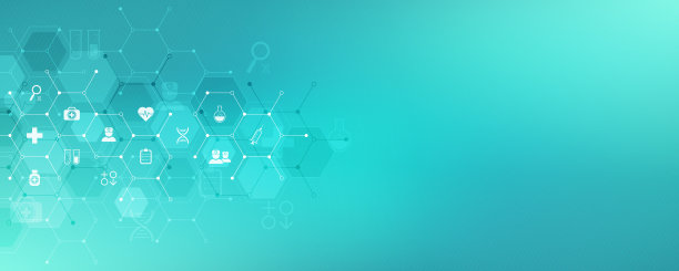 带有平面图标和符号的医学背景。模板设计与概念和想法的医疗保健技术，创新医学，健康，科学和研究图片下载