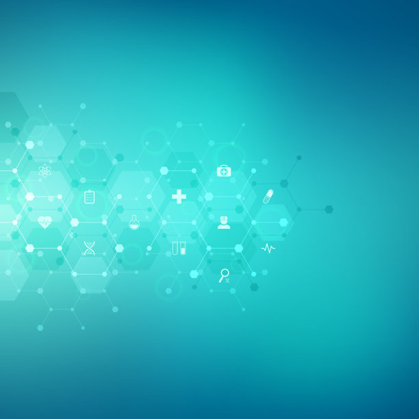 带有平面图标和符号的医学背景。模板设计与概念和想法的医疗保健技术，创新医学，健康，科学和研究图片下载