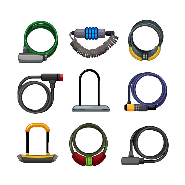 自行车锁集卡通矢量插图图片下载