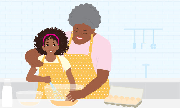 奶奶和孙女一起做饭图片下载