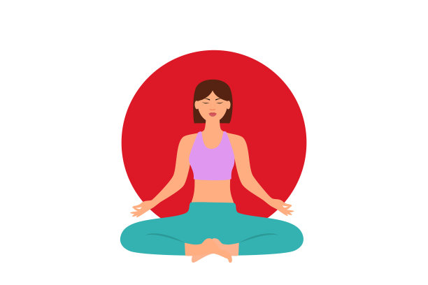 亚洲女孩正在做瑜伽。一个小女孩坐在日本国旗背景的莲花位置图片下载