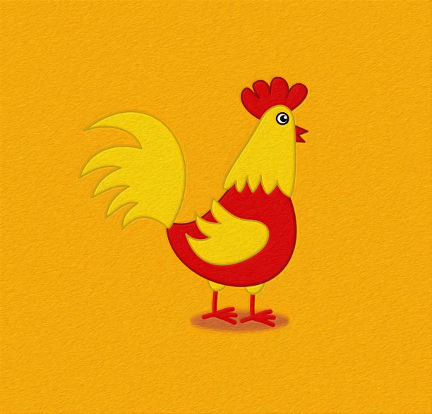 可爱的红色和黄色母鸡在侧面黄色背景-插图图片下载