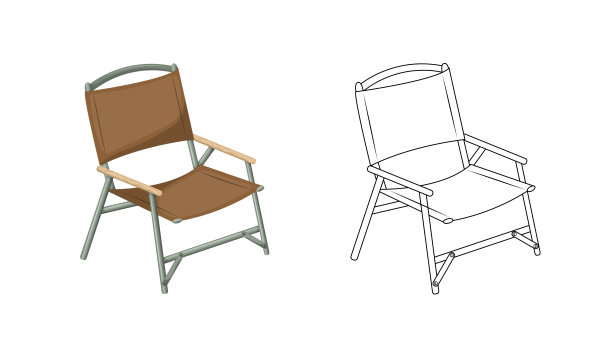 儿童涂色书为小学和幼儿。可折叠的便携式椅子，露营，娱乐，花园，海滩。白色背景上的孤立矢量。图片下载