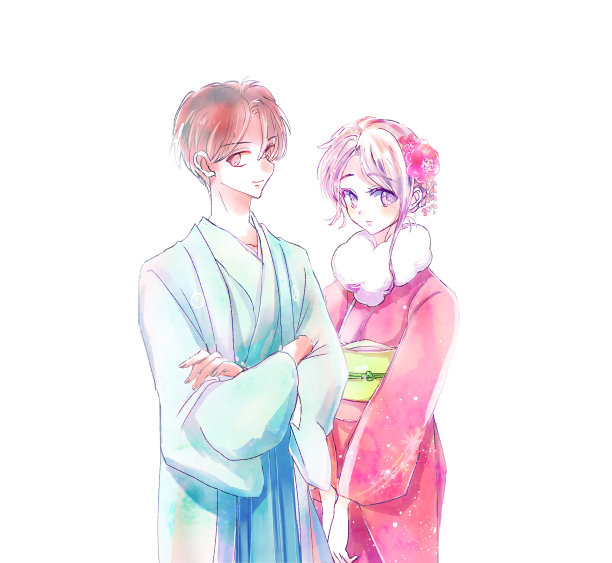 穿着喜庆和服的男女图片下载