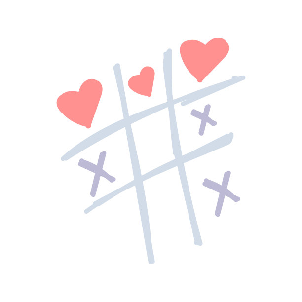 情人节手绘一字棋游戏。白色背景插图。图片下载