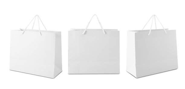 套装白色购物袋孤立在白色背景与裁剪路径图片下载
