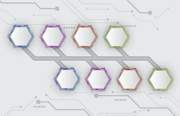信息图白色模板的六边形hud ui显示时间轴主题，表示信息图矢量图片下载