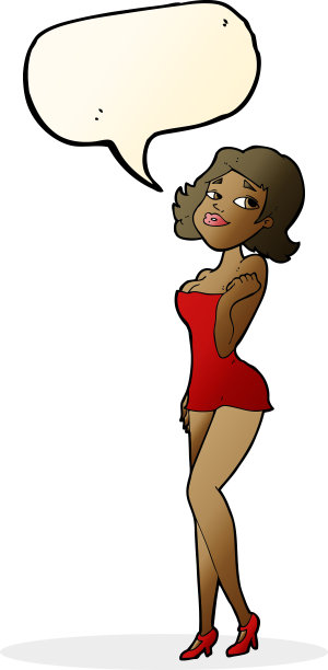 卡通迷人的女人在短连衣裙与讲话泡沫图片下载