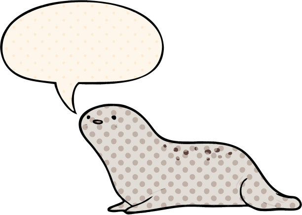 可爱的卡通海豹，带有漫画风格的语音泡泡图片下载