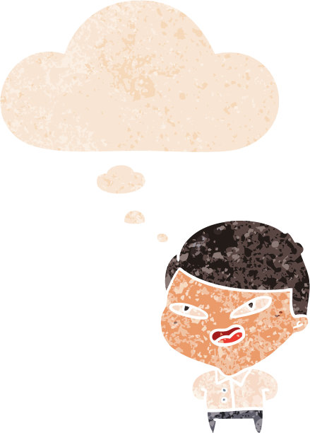 卡通快乐商务人士，带思想气泡，复古纹理风格图片下载