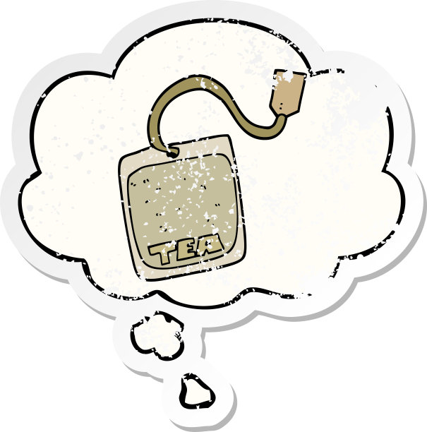 卡通茶包与思想泡泡作为一个心疼磨损贴纸图片下载