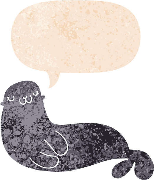 可爱的卡通海豹语音泡沫在垃圾垃圾苦恼复古纹理风格图片下载