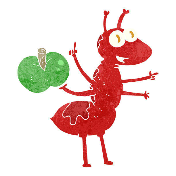 徒手复古卡通蚂蚁与苹果图片下载