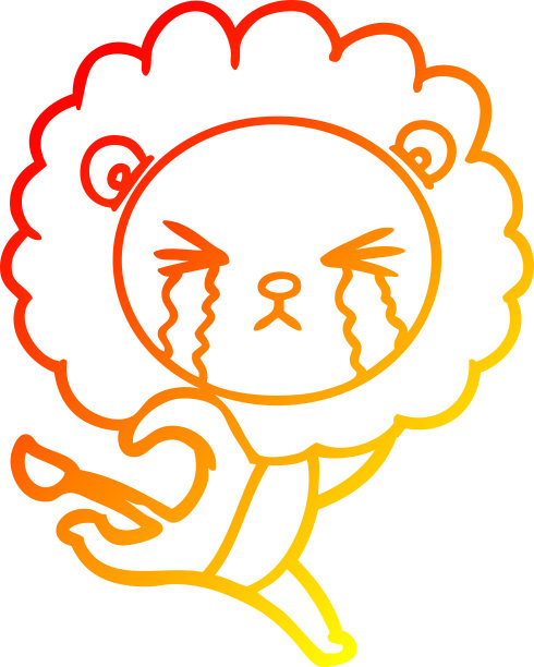 温暖的渐变线条画的卡通哭泣的狮子逃跑图片下载