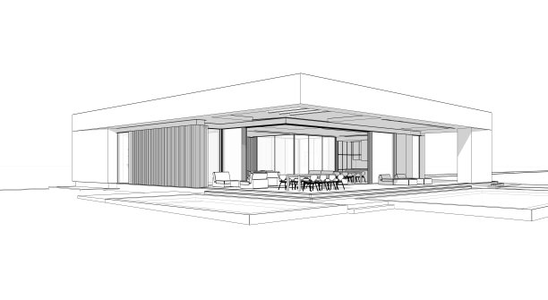现代风格的黑色线条在白色背景上的新混凝土房子的3d渲染图片下载