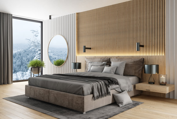 日式豪华现代复古风格的主卧图片下载