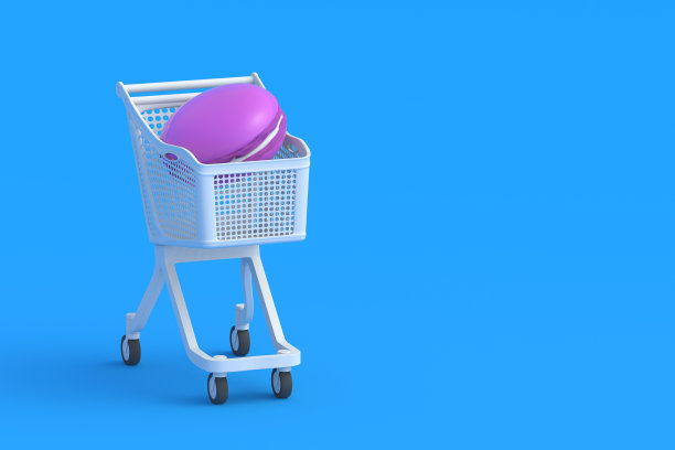 马卡龙在购物车里。副本的空间。三维渲染图片下载