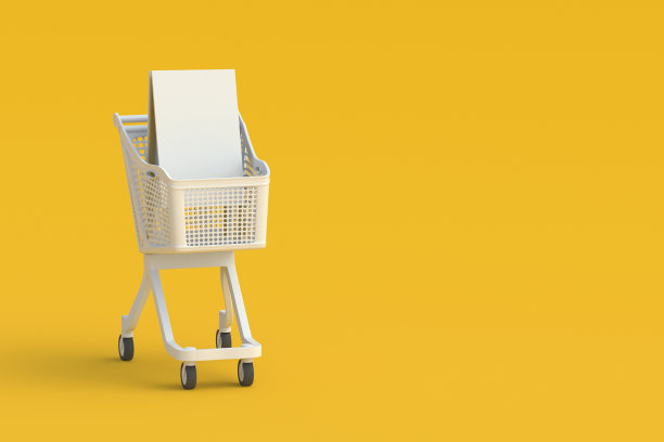 市场手推车上的空白横幅。副本的空间。三维渲染图片下载