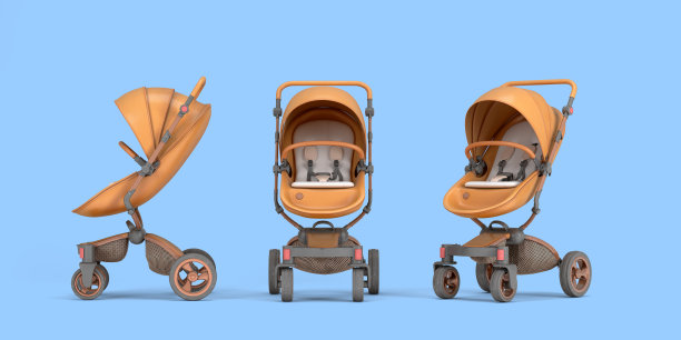 新的现代皮革婴儿车变压器3d渲染蓝色图片下载