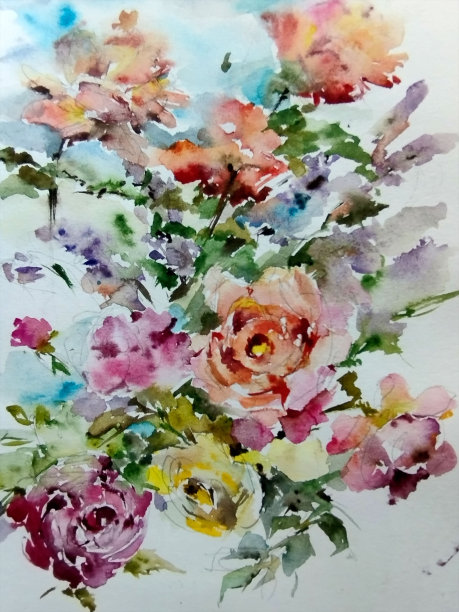 抽象的亮色装饰背景。手工花卉图案。美丽温柔浪漫的一束春花图片下载