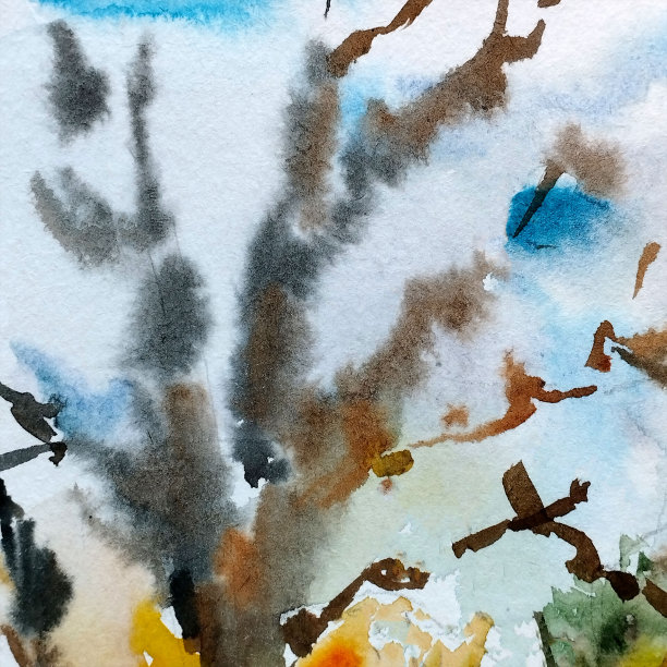 水彩色彩鲜艳的纹理抽象背景手工制作。地中海景观。画的是秋天的公园，用自然水彩画的手法图片下载