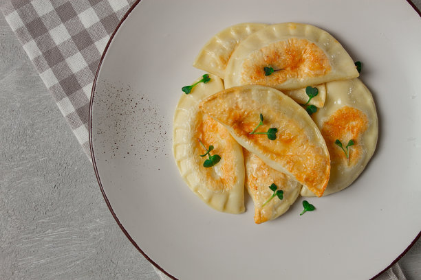 波兰传统美食Pierogi，饺子，俯视图，特写，没有人，图片下载